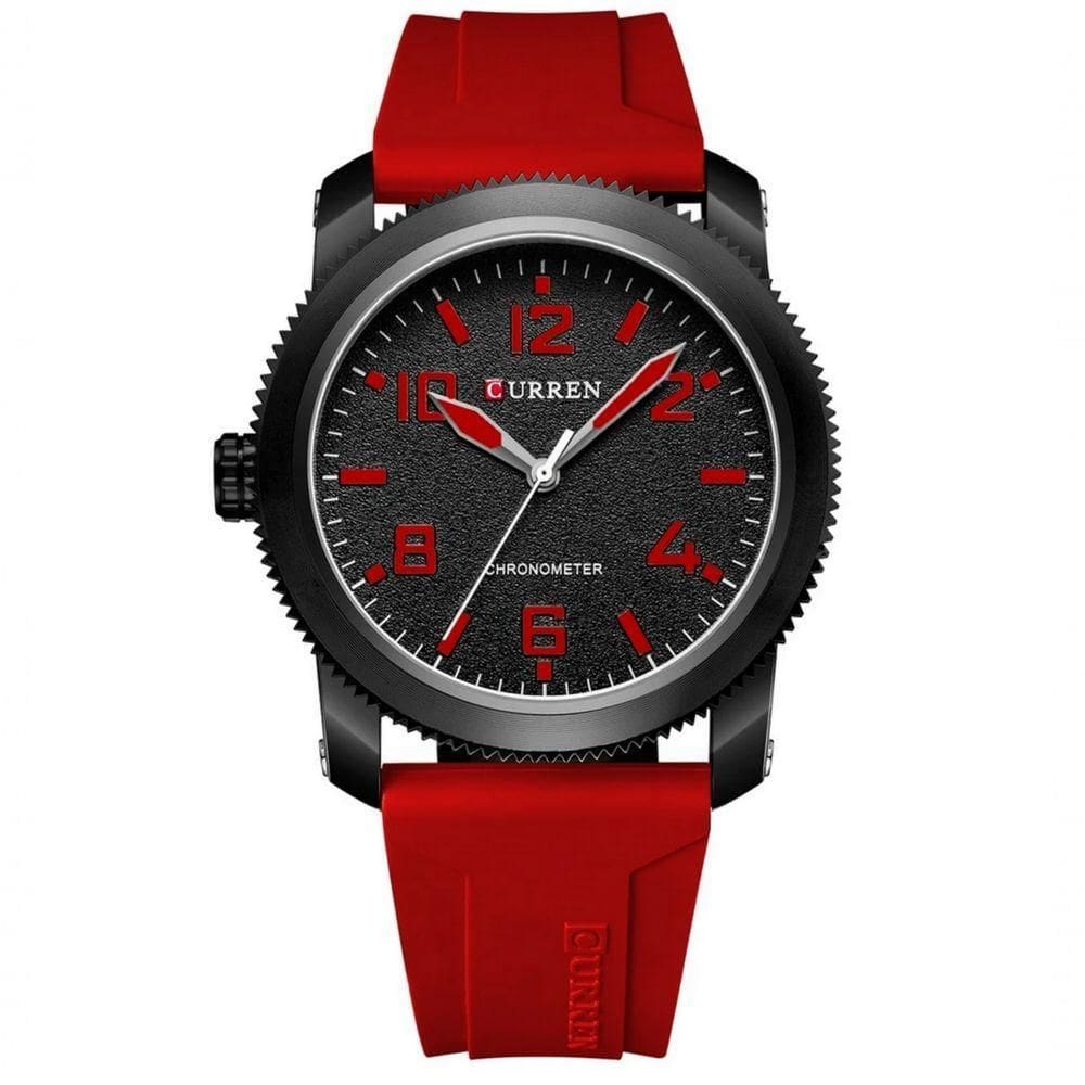 Relógio De Pulso De Quartzo Masculino Com Pulseira De Silicone Impermeavel 3atm Vermelho