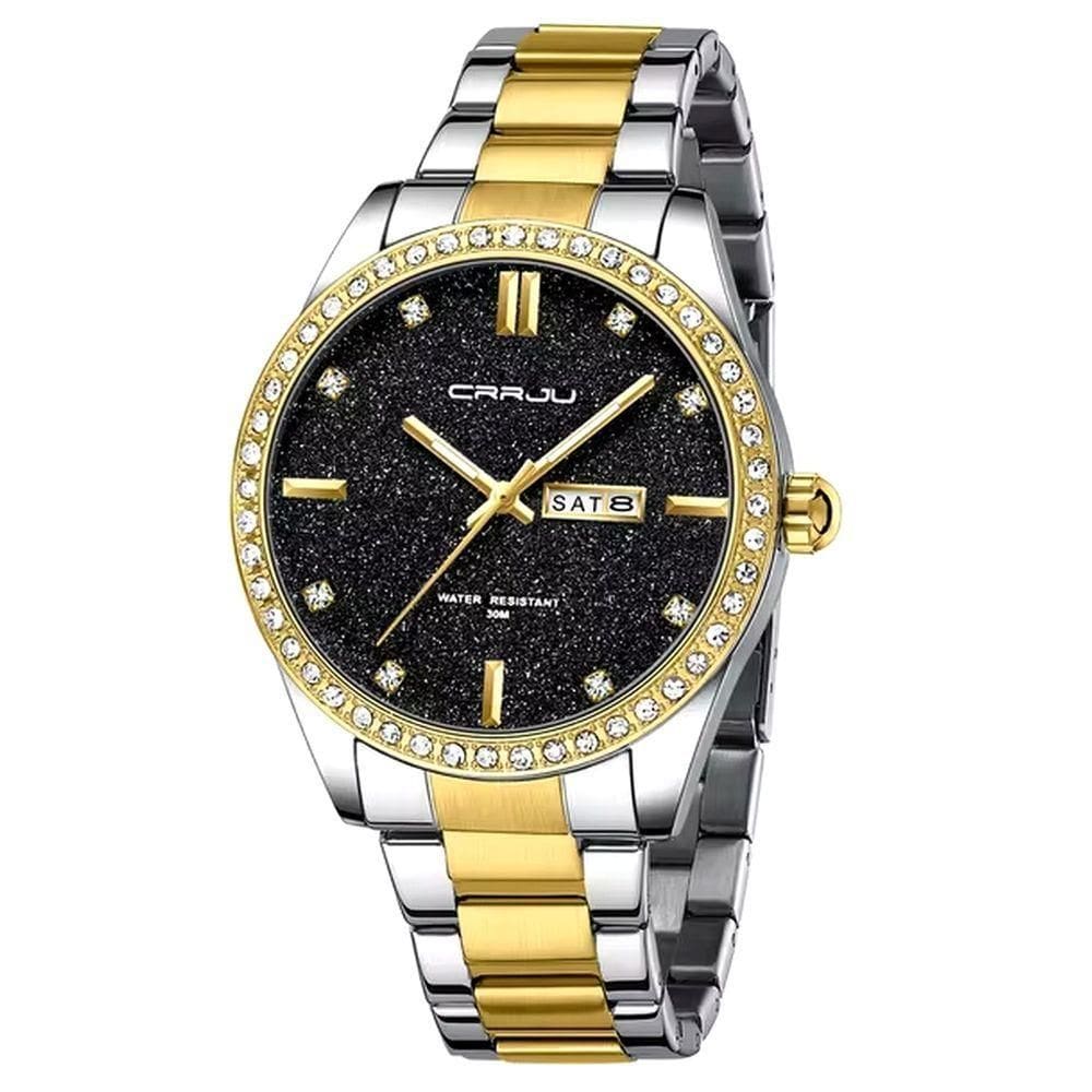 Relógio Masculino Analógico Impermeável Em Aço Inoxidável Data Automática Preto Dourado