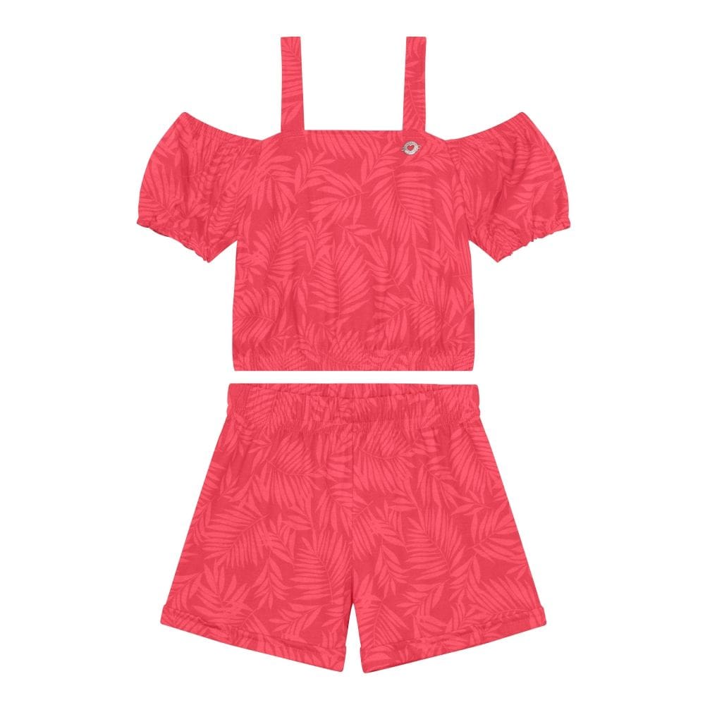 Conjunto Infantil Menina Cropped/Shorts Malha Rosa -Brandili