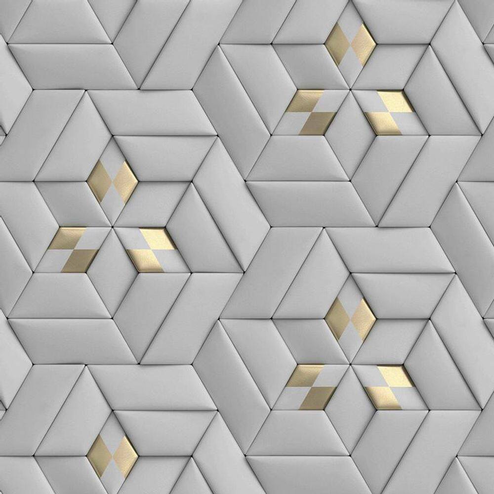 Papel De Parede 3D Cinza E Dourado Geometrico Autocolante