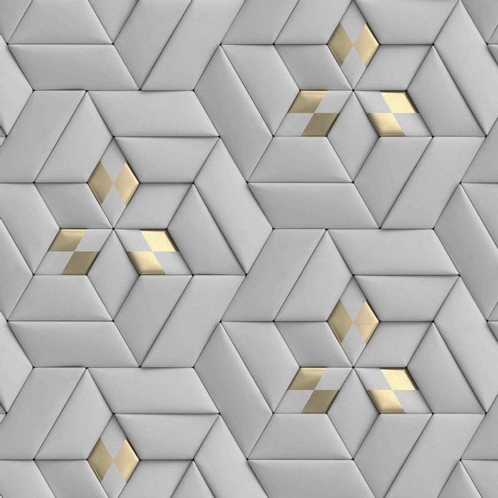 Papel De Parede 3D Cinza E Dourado Geometrico Autocolante