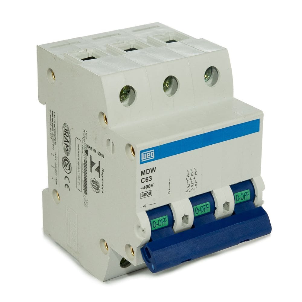 Mini Disjuntor Tripolar WEG MDW-C63-3 63A Curva C 5KA