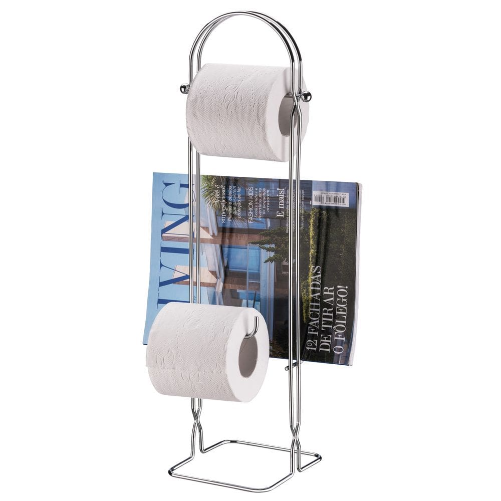 Suporte para Papel Higiênico/Revista de Chão cor prata