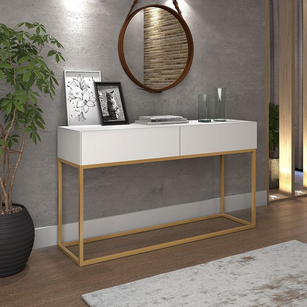 Aparador Eros Estilo Industrial 2G Pés Ferro Br/Dourado