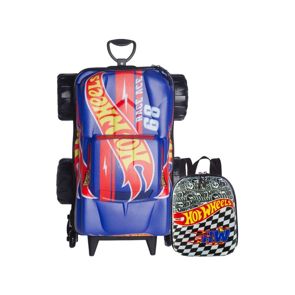 Kit Mochila Carro Hotwheels Race Monster Truck 3d Lancheira
