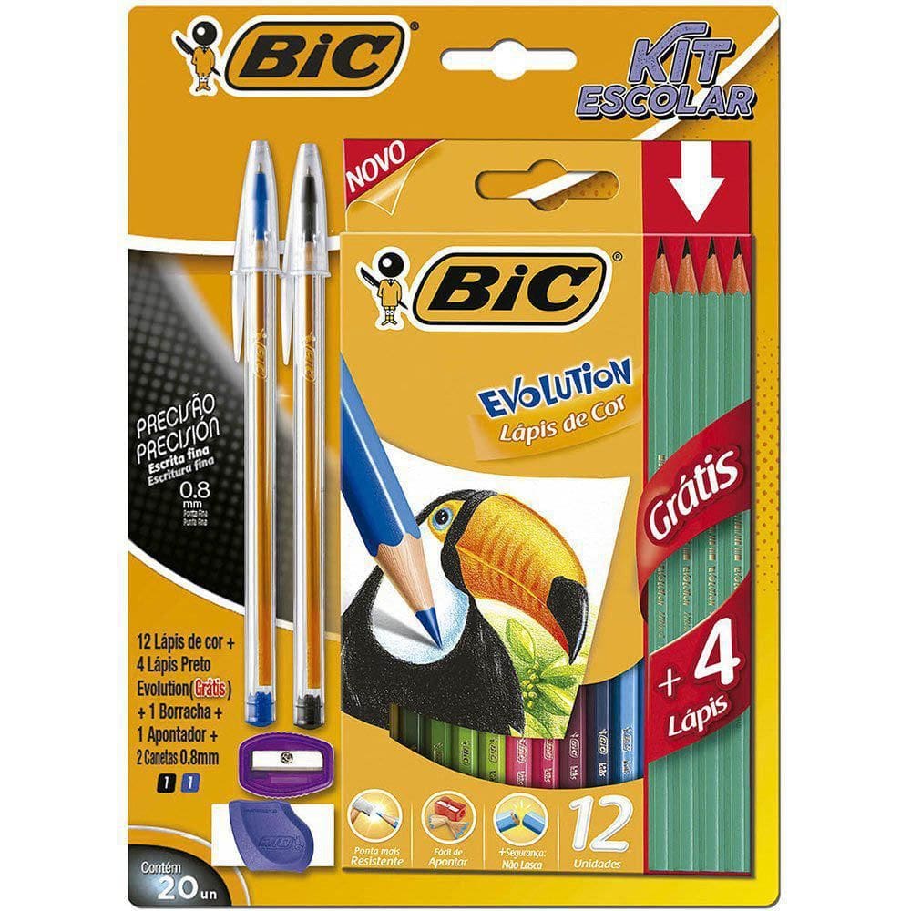 Kit Escolar Bic Colorir Dura Mais Com 20 Peças