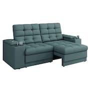 Sofá Retrátil e Reclinável 2,05m 3 Lugares Com Porta Copos Entrada USB Kansas Veludo Cinza Luizzi