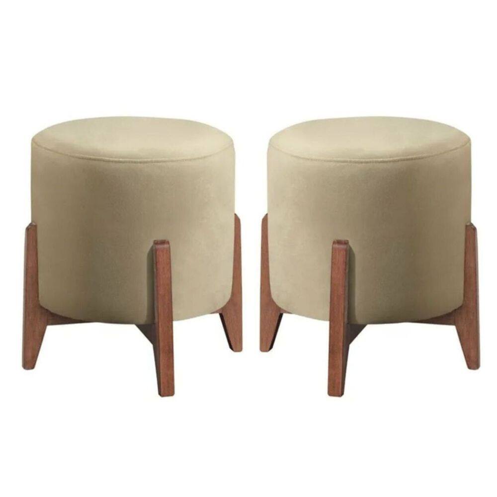 Kit 2 puff Decorativo para Sala Redondo Luxo Atenas Suede