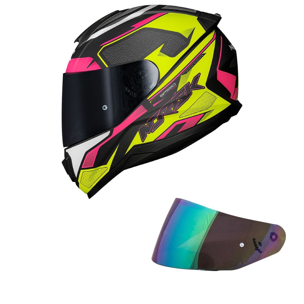 Capacete Norisk Razor Speed Max Preto Rosa e Amarelo Fosco Mais Viseira Camaleão