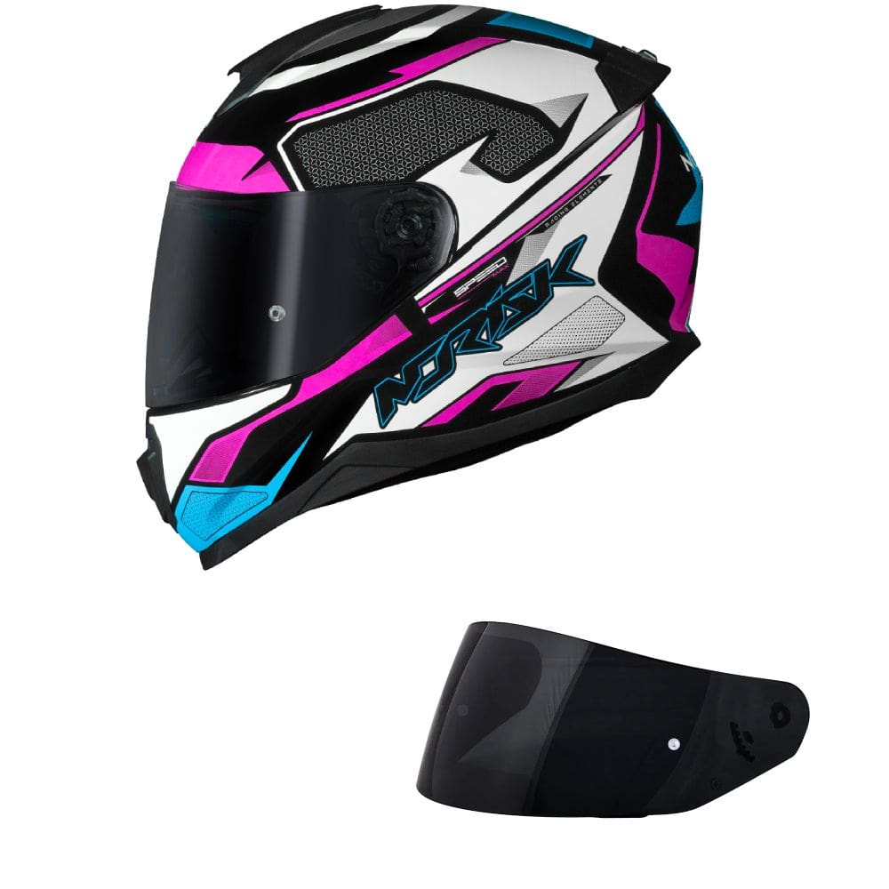 Capacete Norisk Razor Speed Max Branco Rosa e Azul Mais Viseira Fumê
