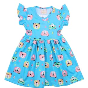 Vestido Infantil Sublimado Estampa de Ursinhos Azul Claro