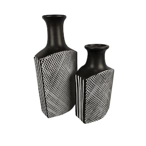 Dupla de Vasos Cerâmica De Sala Tipo Garrafa Preto E Branco Decorglass