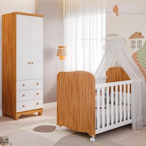 Quarto Bebê Completo Berço Americano Uli Guarda Roupas 2 Portas 3 Gavetas Junior 100% MDF