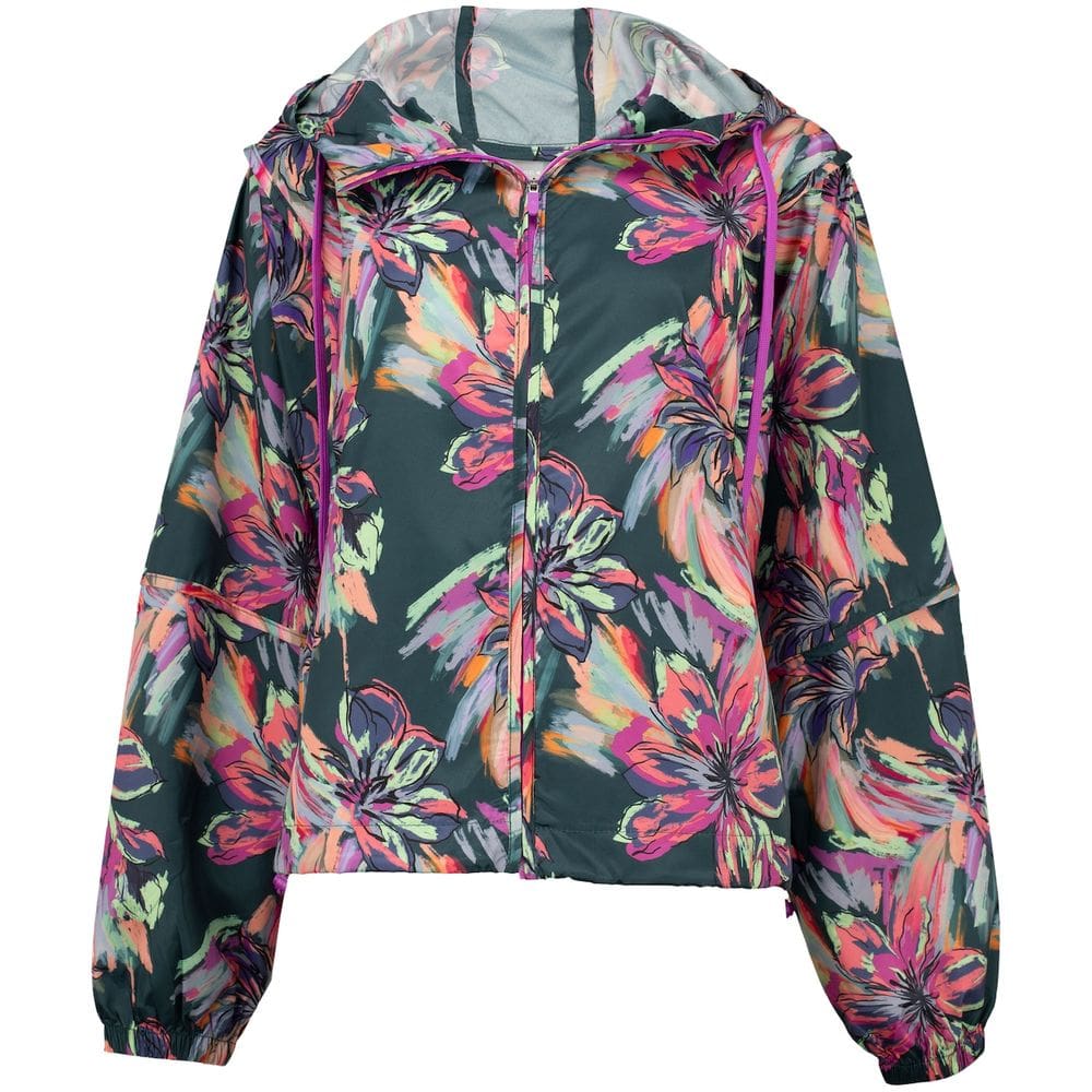 Jaqueta Corta-Vento Feminina Oxer com Capuz Ever Maxi Floral II Packable Repelente à Água