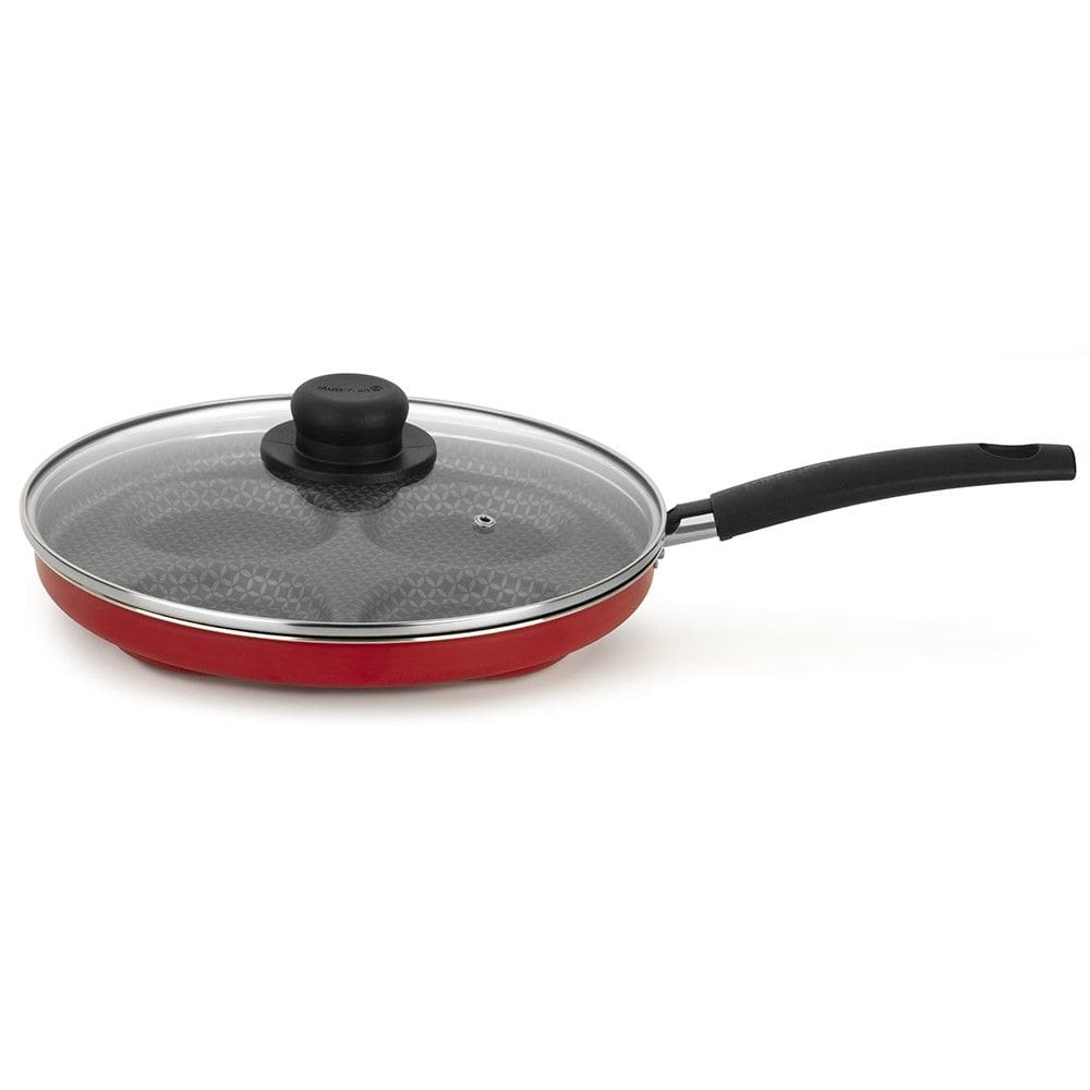 Frigideira 4 Ovos com Tampa Gourmet Vermelho 28 cm em Alumínio com Revestimento Interno Antiaderente Multiflon