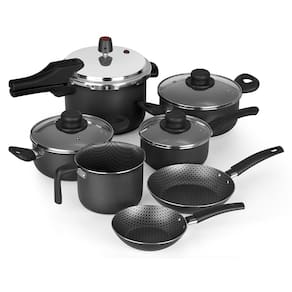 Jogo de Panelas Gourmet 7 Peças Preto em Alumínio com Revestimento Interno Antiaderente Multiflon