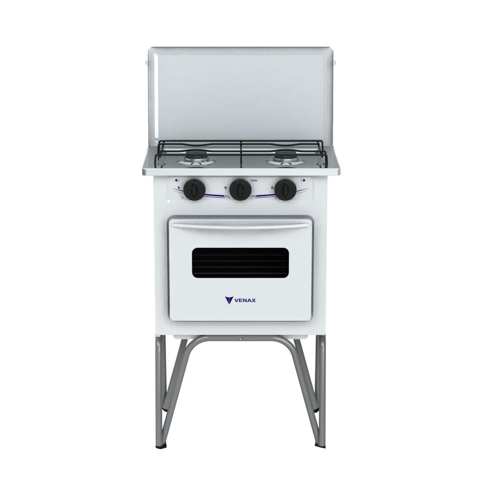 Fogão 2 Bocas Gemini com Tampa de Metal Branco Gás GLP Venax