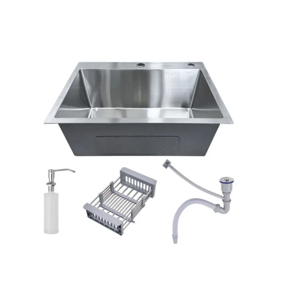Kit Cuba Pia Aço Inox Quadrada Cozinha E Torneira Flexível Extensível Brinovar