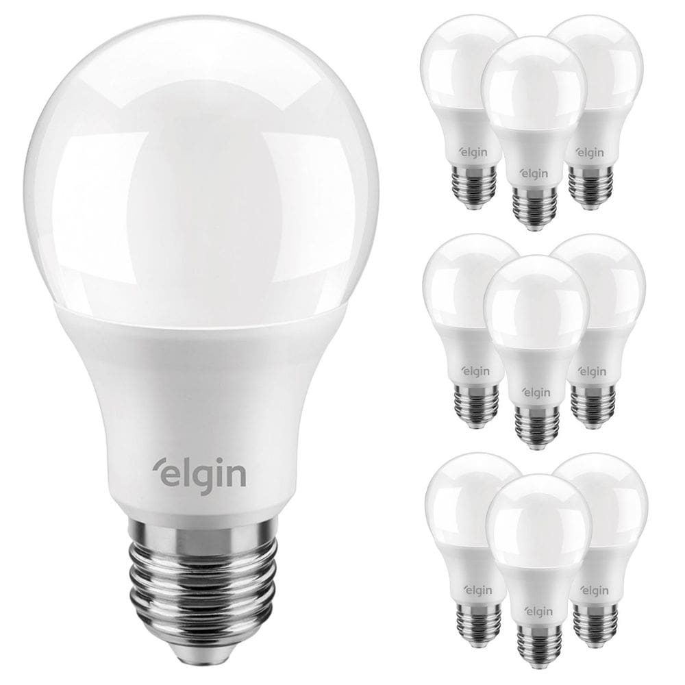 Kit 10 Lâmpada Led 12w Elgin Bulbo E27 Residencial Bivolt 1.050lm Branco Frio 6500K Luz Branca