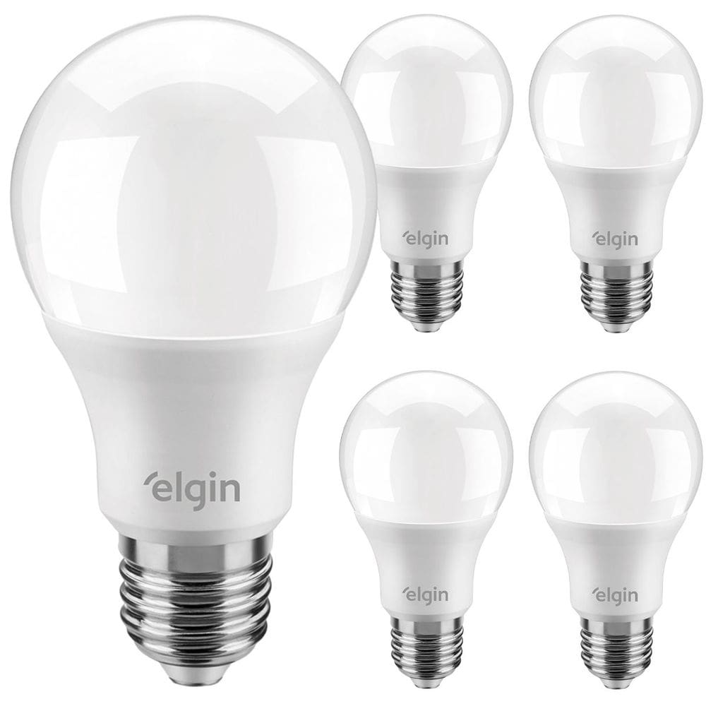 Kit 5 Lâmpada Led 12w Elgin Bulbo E27 Residencial Bivolt 1.050lm Branco Frio 6500K Luz Branca