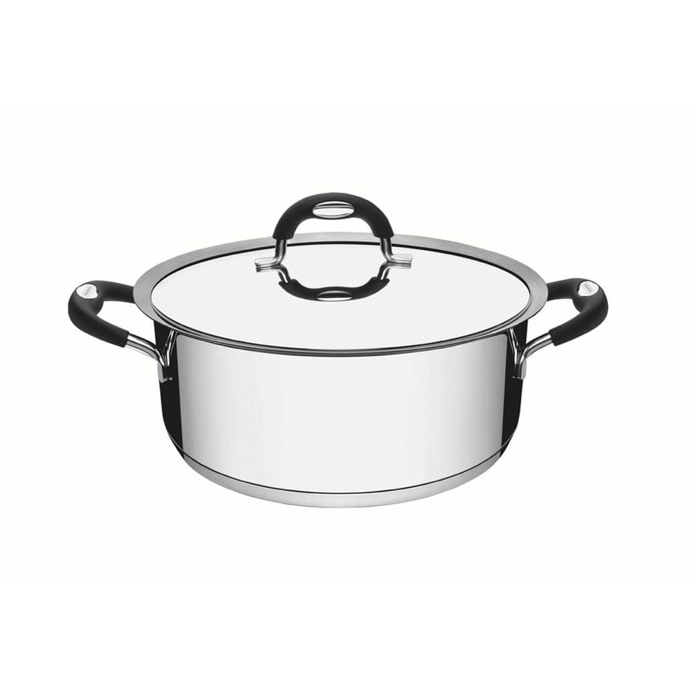 Caçarola Duo Silicone Rasa 24 cm 4,7 L em Aço Inox Fundo Triplo com Tampa e Alças em Silicone Tramontina 62483/240
