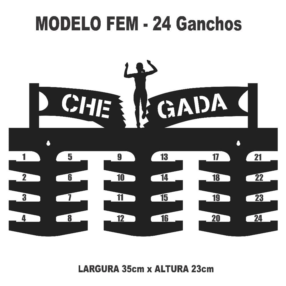 Porta Medalhas Corrida Chegada 18 - 24 - 36 - 48 Ganchos MDF Vazado