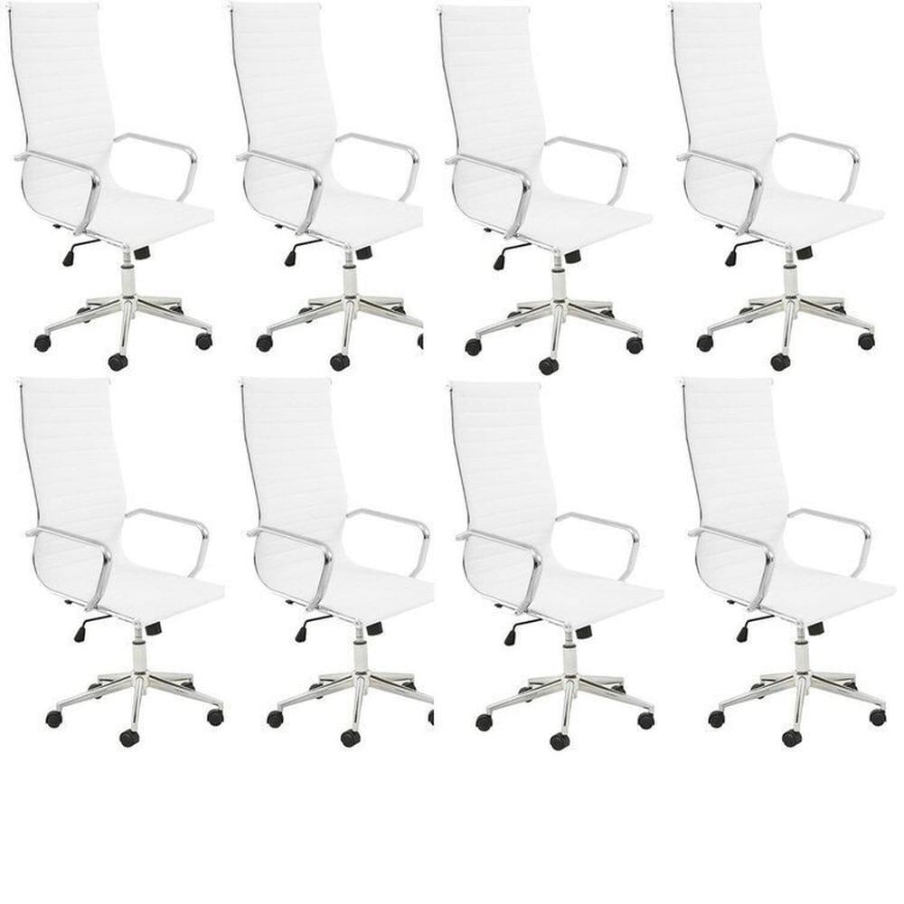 Kit 8 Cadeiras de Escritório Presidente Giratória Office Sevilha Alta Branco