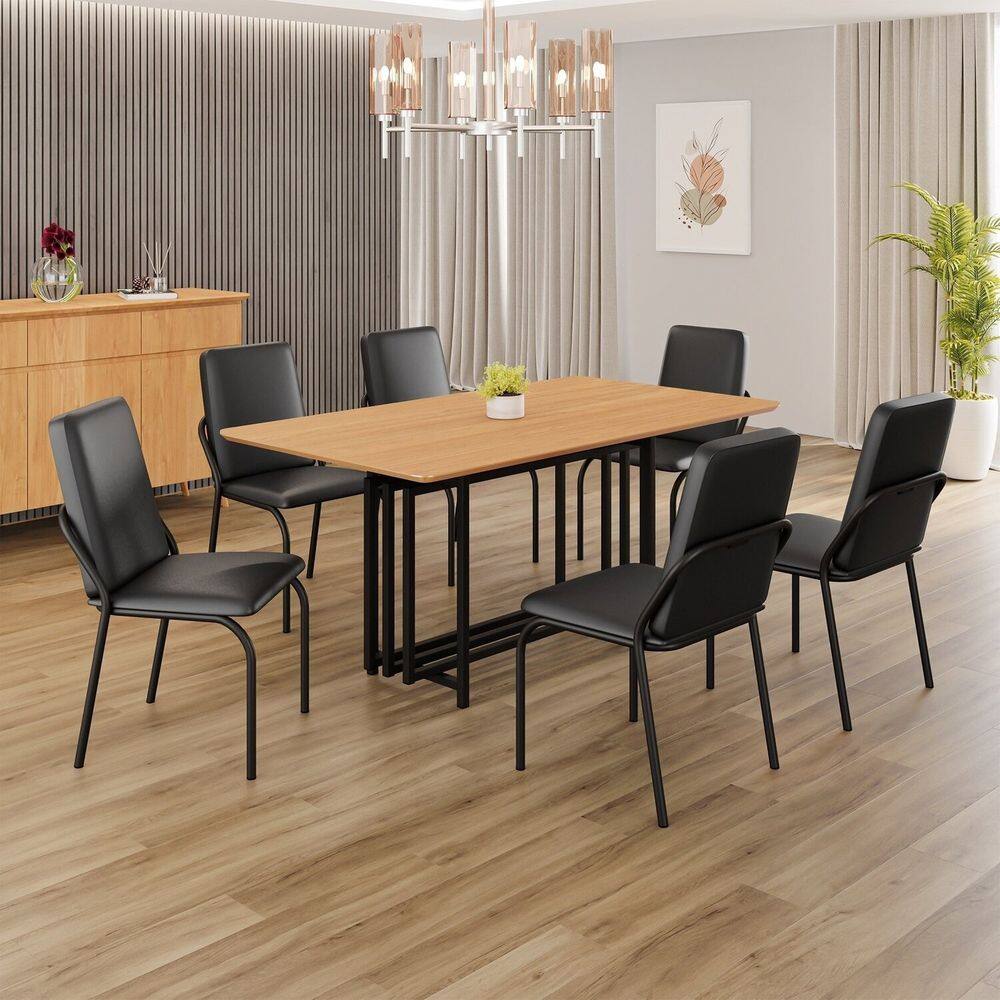 Conjunto Sala de Jantar Mesa 160x90cm Base Pérola Tampo MDF Malibu Preto Fosco