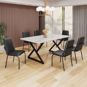 Conjunto Sala de Jantar Mesa 160x90cm Base Império Tampo MDF Laca com Vidro Malibu Preto