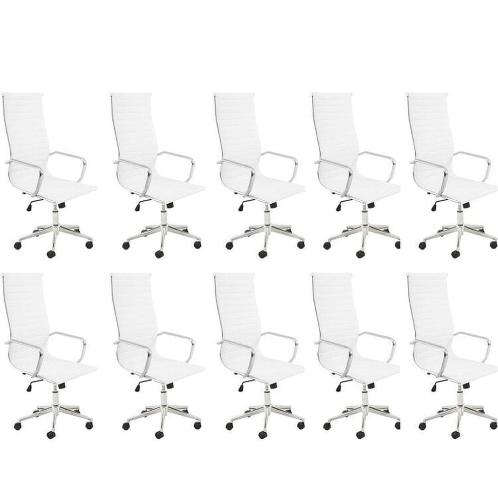 Kit 10 Cadeiras de Escritório Presidente Giratória Office Sevilha Alta Branco