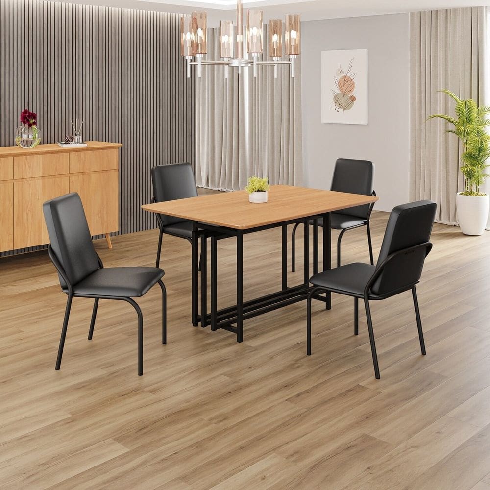 Conjunto Sala de Jantar Mesa 120x90cm Base Pérola Tampo MDF Malibu Preto Fosco