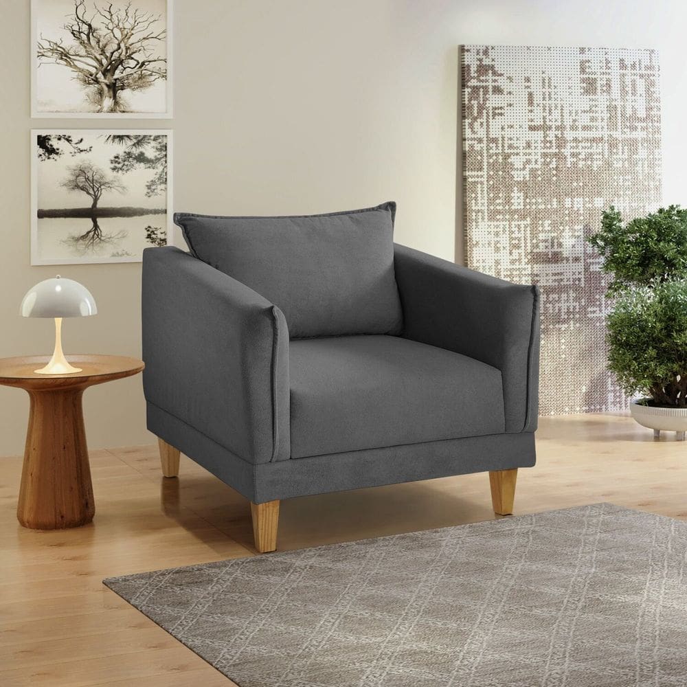 Poltrona para Sala de Estar Pés em Madeira Melina Cinza