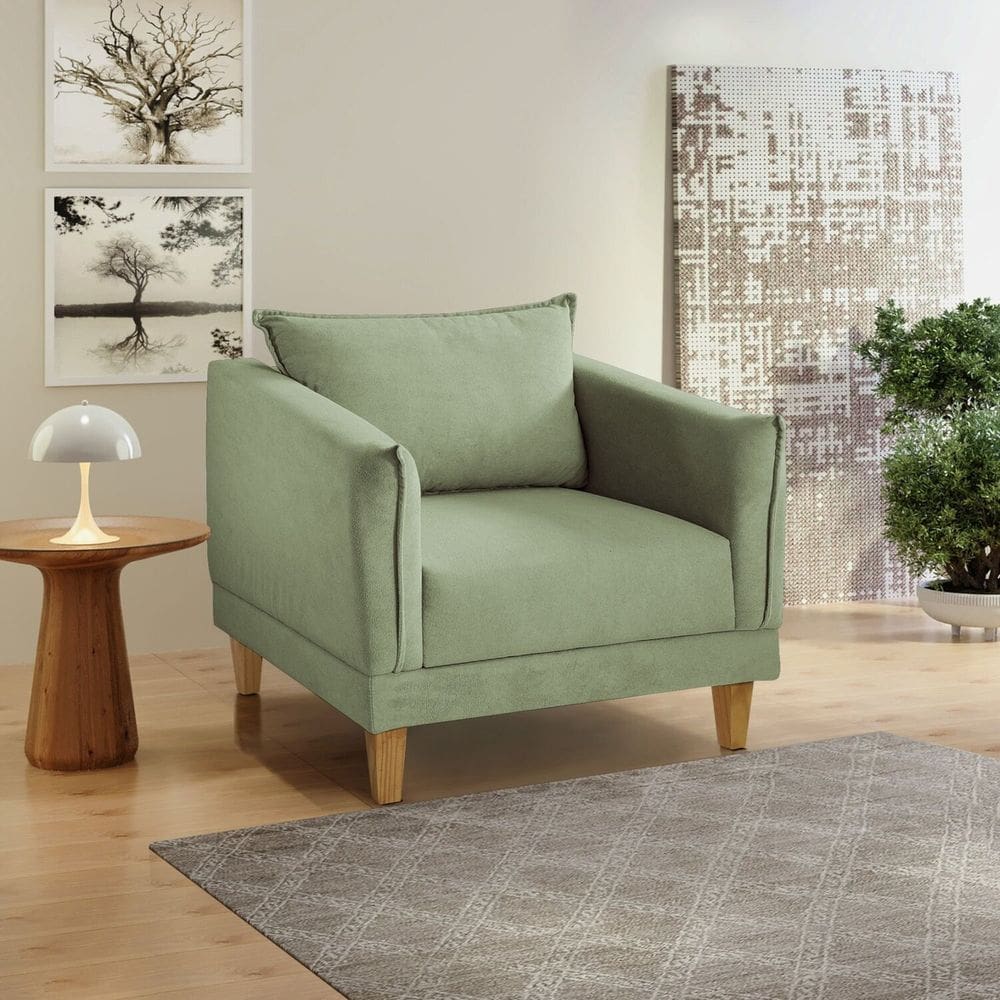 Poltrona para Sala de Estar Pés em Madeira Melina Verde