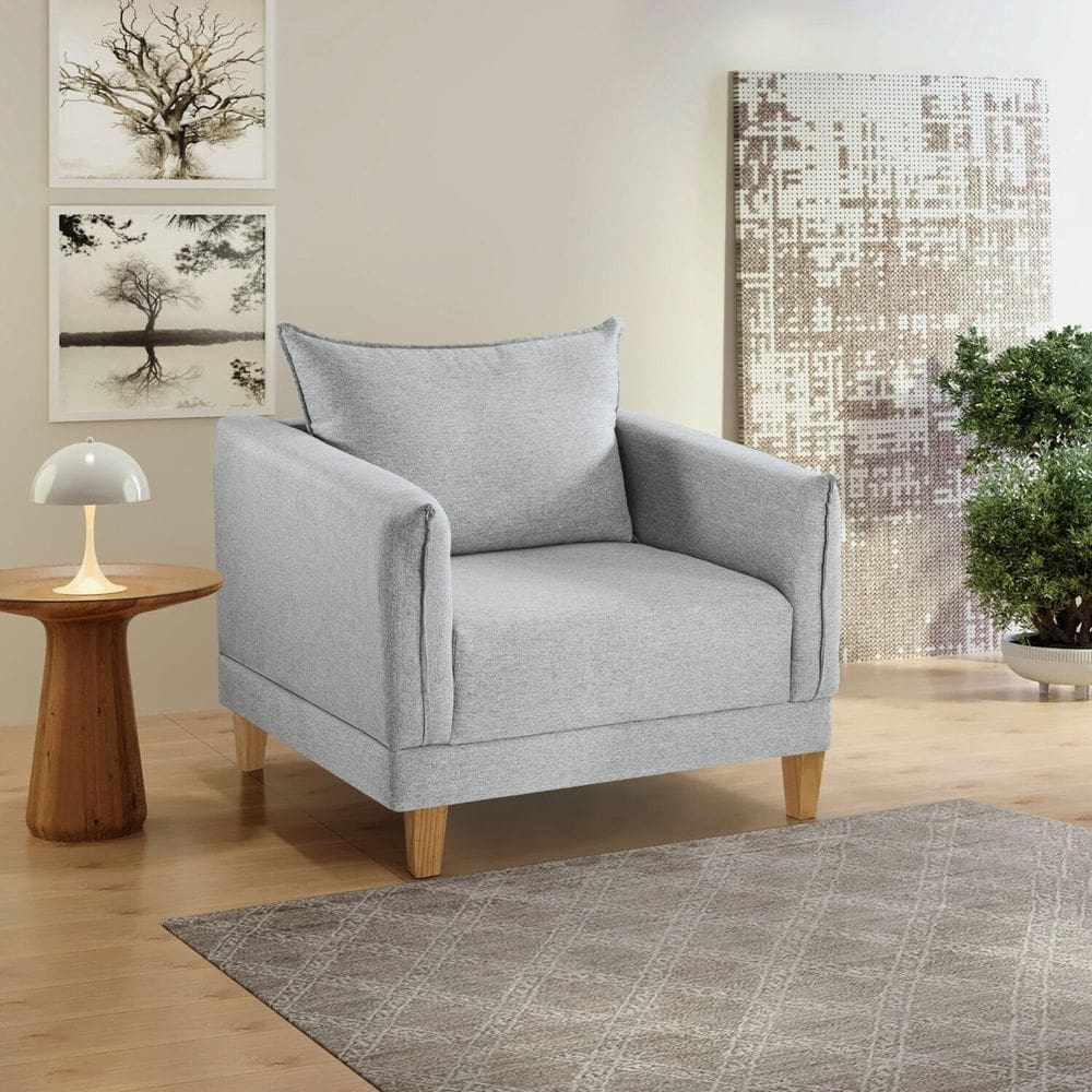 Poltrona para Sala de Estar Pés em Madeira Melina Gelo