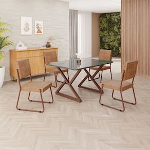Conjunto Sala de Jantar Mesa 120x90cm Base Império Tampo MDF Laca com Vidro Napoli Marrom