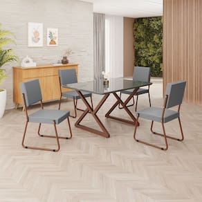 Conjunto Sala de Jantar Mesa 120x90cm Base Império Tampo MDF Laca com Vidro Napoli Grafite / Marrom