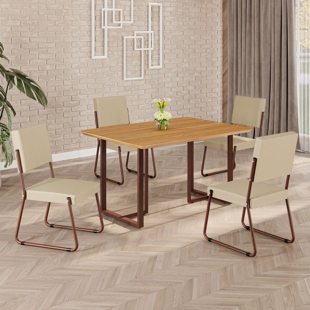 Conjunto Sala de Jantar Mesa 120x90cm Base Lunna Tampo MDF  Napoli Creme / Marrom
