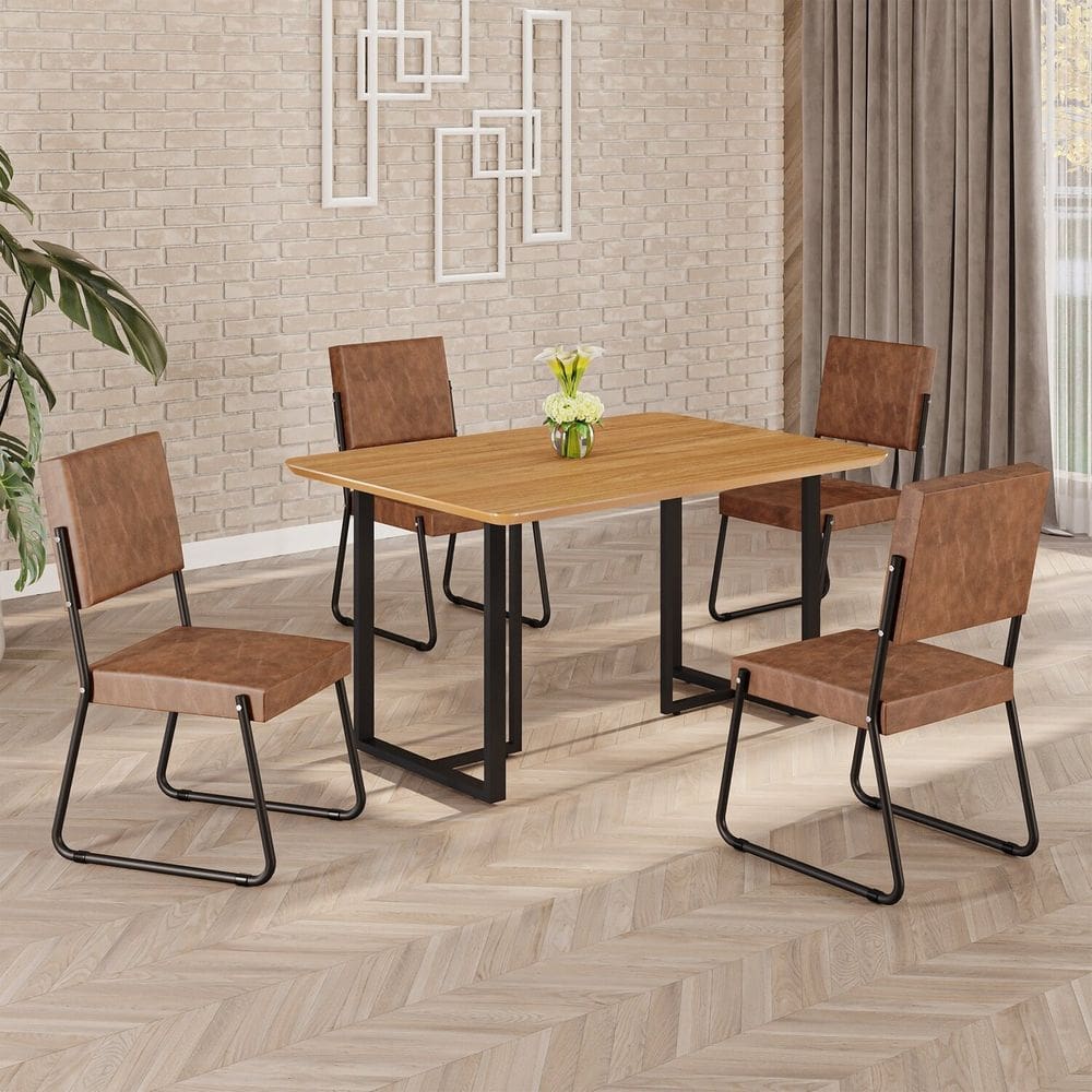 Conjunto Sala de Jantar Mesa 120x90cm Base Lunna Tampo MDF  Napoli marrom / preto