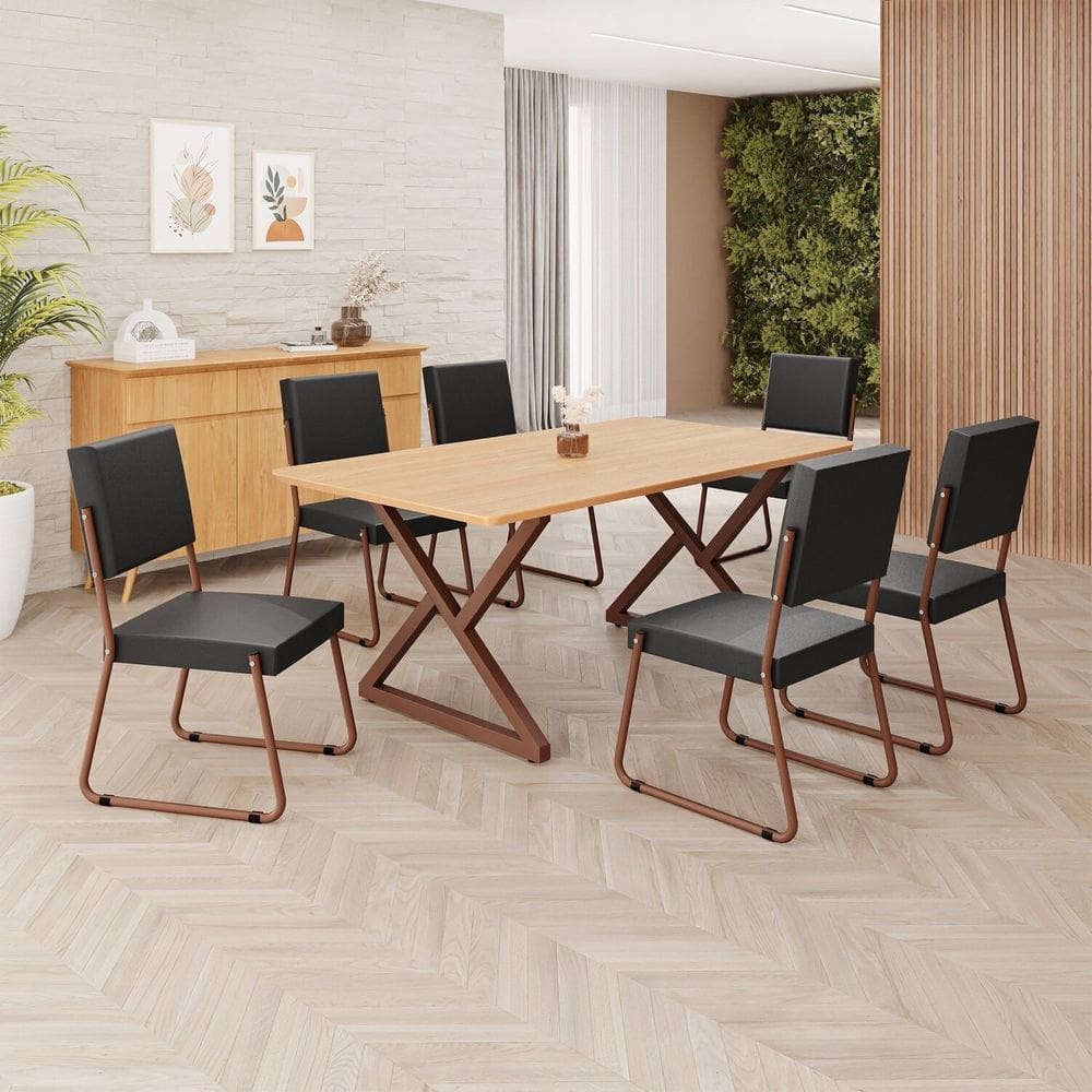 Conjunto Sala de Jantar Mesa 160x90cm Base Império Tampo MDF  Napoli Preto  / Marrom