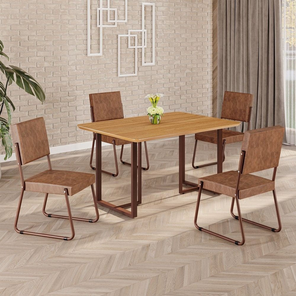 Conjunto Sala de Jantar Mesa 120x90cm Base Lunna Tampo MDF  Napoli Marrom