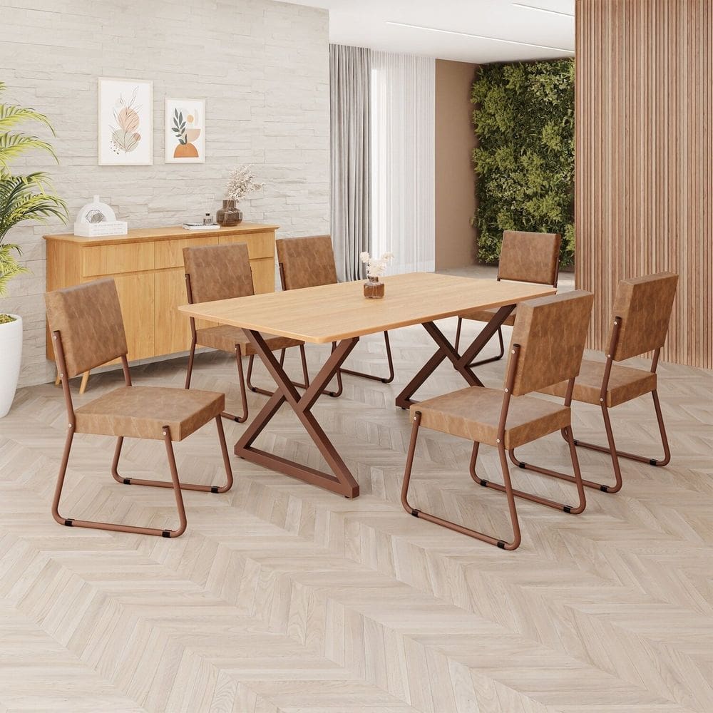 Conjunto Sala de Jantar Mesa 160x90cm Base Império Tampo MDF  Napoli Marrom