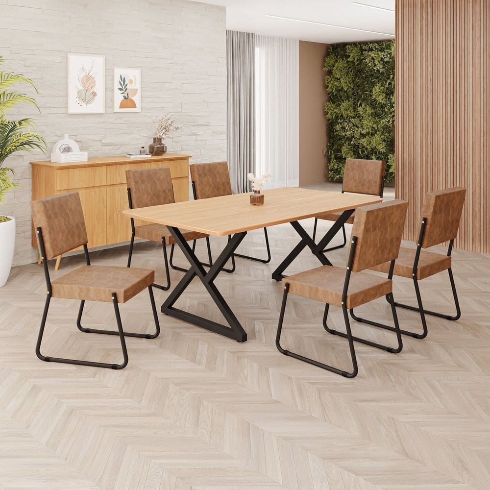 Conjunto Sala de Jantar Mesa 160x90cm Base Império Tampo MDF  Napoli Marrom /Preto
