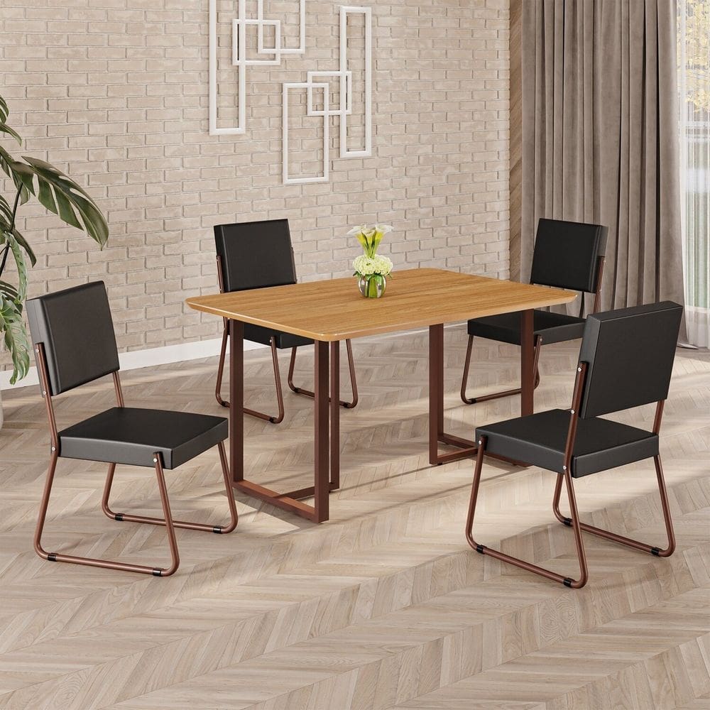 Conjunto Sala de Jantar Mesa 120x90cm Base Lunna Tampo MDF  Napoli Preto  / Marrom