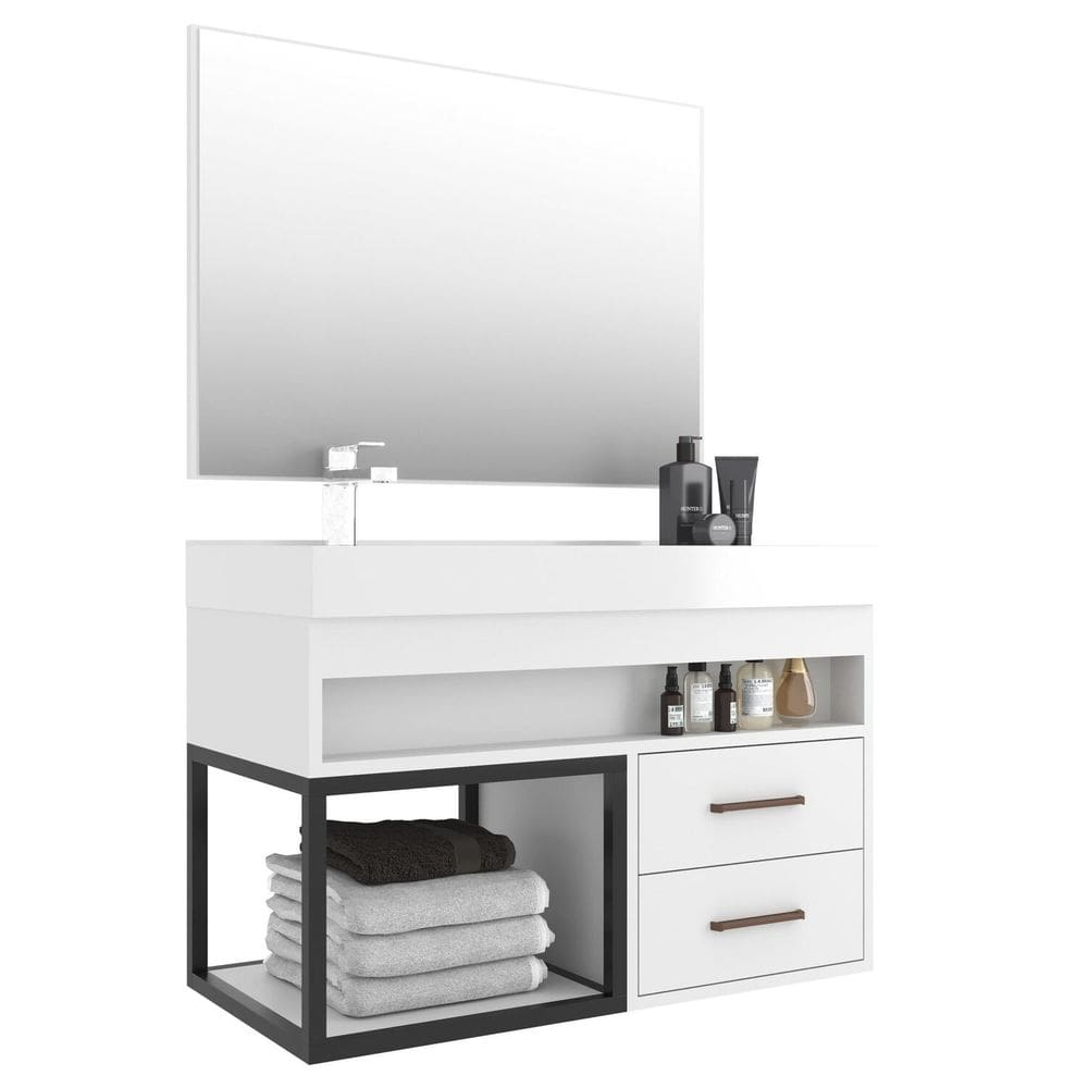 Conjunto Balcão para Banheiro com Espelheira New 80 Carbono
