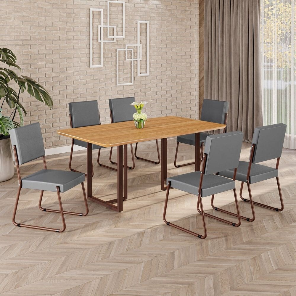 Conjunto Sala de Jantar Mesa 160x90cm Base Lunna Tampo MDF Napoli Grafite / Marrom