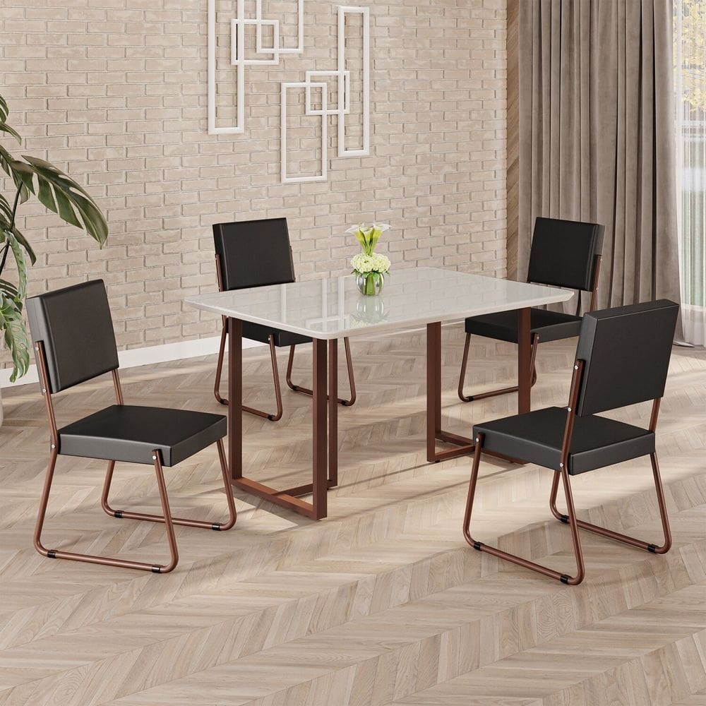 Conjunto Sala de Jantar Mesa 120x90cm Base Lunna Tampo MDF Laca com Vidro Napoli Preto /Marrom