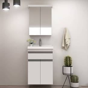 Gabinete de Banheiro 50cm com Lavatório e Armário Ref 501 Branco