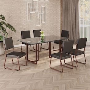 Conjunto Sala de Jantar Mesa 160x90cm Base Lunna Tampo MDF Laca com Vidro Napoli Preto / Marrom