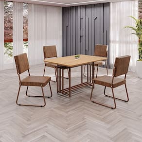 Conjunto Sala de Jantar Mesa 120x90cm Base Pérola Tampo MDF Napoli Marrom