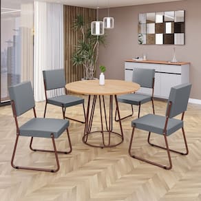Conjunto Sala de Jantar Mesa Redonda 100cm Base Omega Tampo MDF Napoli Grafite / Marrom